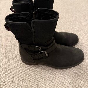 UGG Black Suede Ankle Buckle Boots